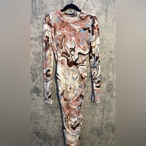 Abstract Print Long Sleeve Dress